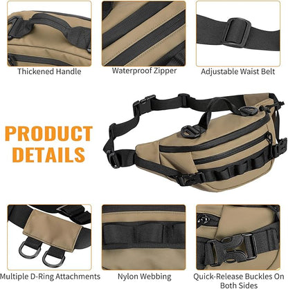 CamGo Tactical Fanny Pack for Men Women Military Waist Bag Molle Utility Hip Belt Pouch Crossbody Bags Bumbag for Cycling Hiking Walking Fishing Khaki