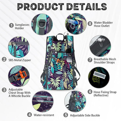 40L Lightweight Hiking Backpack Travel Packable Daypack for Women and Men, Purple Leaf