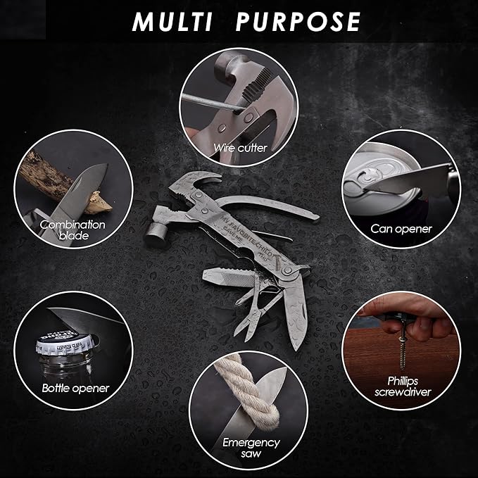 Fathers Gifts for Dad from Daughter Son MY FAVORITE CHILD GAVE ME THIS Hammer Multitool Camping, 12 In 1 Pocket Multi Survival Tools Cool Gadgets Christmas Birthday Gifts for Men Dad boyfriend