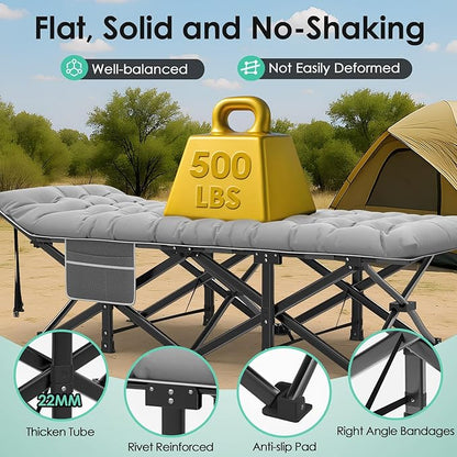 Suteck Camping Cot, 32In XXL Folding Camping Cot Heavy Duty Sleeping Bed for Adults 1200D Double Layer Oxford Cots for Camping W/Pilllow Mattress Carry Bag for Home Office Nap Beach Travel, 500LBS