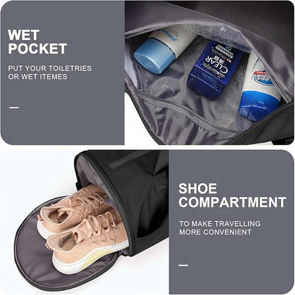 Gym Bag for Women & Men with Wet & Shoe Compartment - Small Duffle Bag for Travel, Sport, Gym, Workout & Overnight Use - Black