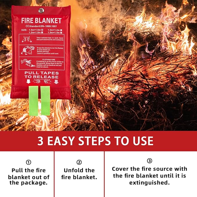 Emergency Fire Blanket for Home and Kitchen, Fire Extinguishers for Home, Fiberglass Fire Suppression Blanket with Luminous Strip for Fireplace, Car, Camping, Picnic, Grill(1, 40''x40'')