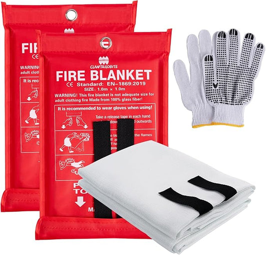 Fire Blanket for Home and Kitchen, 2 Pack Emergency Fire Blanket with Gloves, 40”x 40” Fire Extinguisher Blanket, Fire Suppression Blanket Fire Retardant Blanket for Camping Car Survival