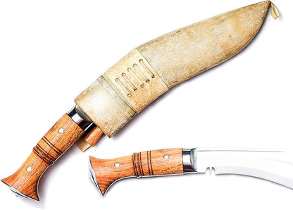 10” Blade Operation Kukri, Panawal Full Tang Gurka Khukri, Double Fuller Sharp Blade Khukuri, Beige Leather Scabbard w/ 2 extra utility knives, Handmade in Nepal Khukri