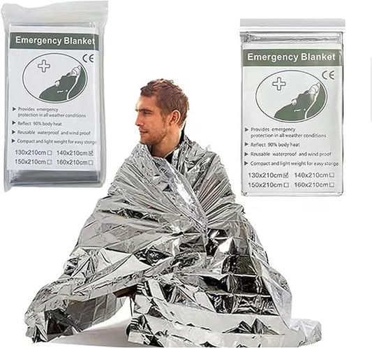First Aid Mylar Rescue Blanket，Emergency Blankets for Survival Gear and Equipment，Designed for Outdoor, Body Warmer Blanket,Space, Camping Gear, Hiking Travel(Silver, 12 Pack)