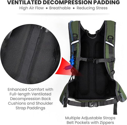 Hydration Backpack Daypack | Hiking Biking | Water Bladder Included | Insulated Pocket | Lightweight | Adjustable