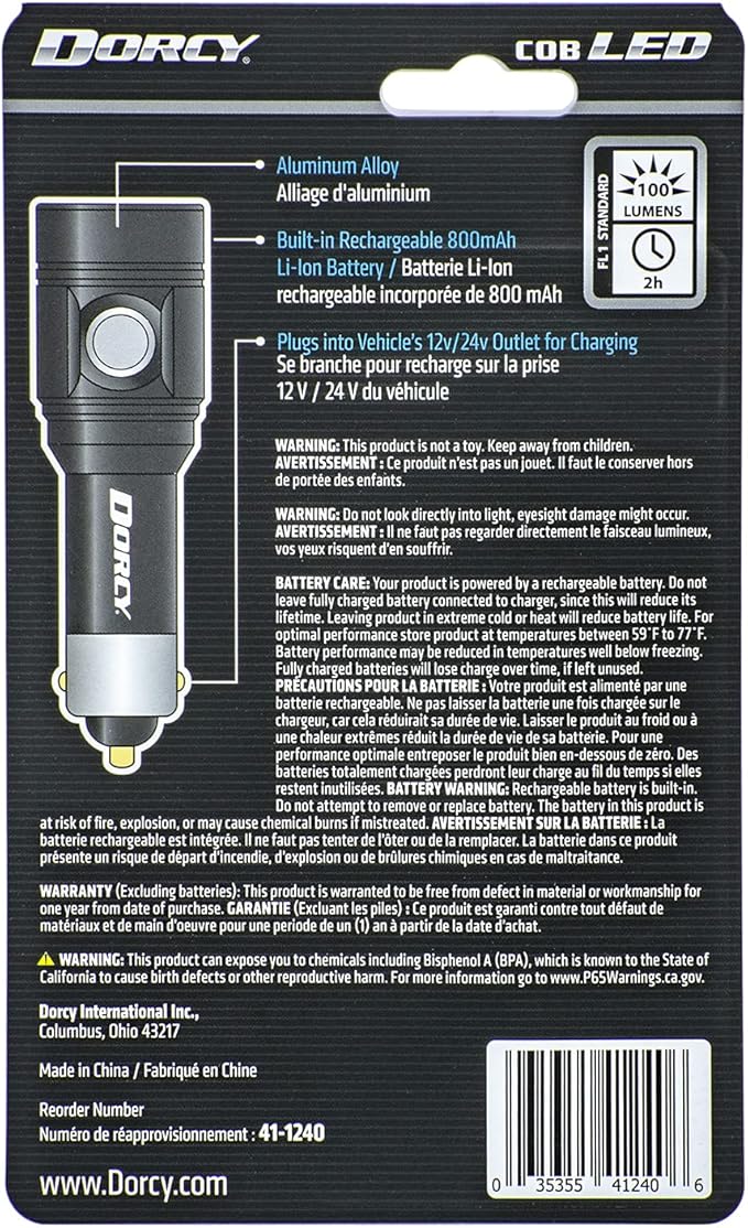 Dorcy 12V Car Plug In Rechargeable Flashlight PDQ