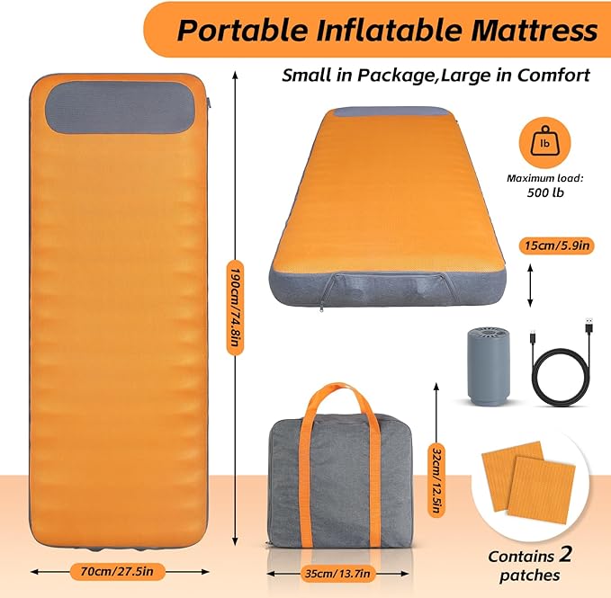 Self Inflating Sleeping Pad,Built-in Pump, Quickly Inflate and Deflate in 2 Minutes, Durable and Leak-Proof, Compact and Portable, Suitable for Home Travel and Camping Self Inflating Camping Pad