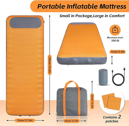 Self Inflating Sleeping Pad,Built-in Pump, Quickly Inflate and Deflate in 2 Minutes, Durable and Leak-Proof, Compact and Portable, Suitable for Home Travel and Camping Self Inflating Camping Pad
