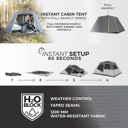 CORE Instant Cabin Tents | 6 Person / 9 Person / 10 Person / 12 Person Family Cabin Multi Room Pop Up Tents Car Camping | Included Storage Pockets for Camping Accessories
