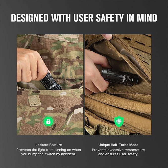 OLIGHT Warrior Nano Tactical Flashlight, 1200 Lumens Rechargeable LED Light with MCC Charger, Dual Switches EDC Flashlight for Emergency, Outdoors and Camping (Black)