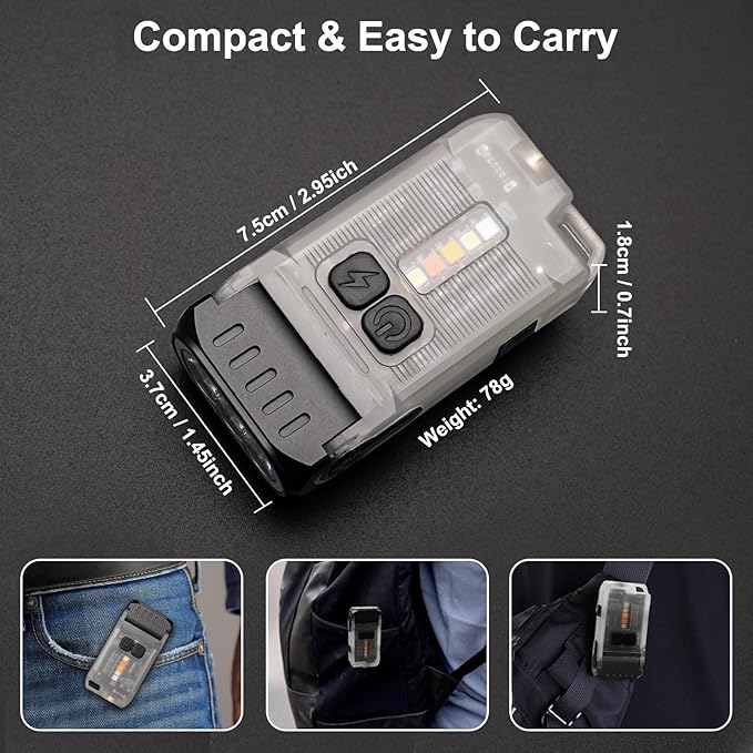 Mini Flashlight Rechargeable,Powerful 1200 Lumen LED Flashlight with Side Lights,IP67 Waterproof Handheld EDC Flashlight-10 Light Modes with Clip,for Camping, Outdoor, and Emergency
