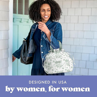 Fit & Fresh Lunch Bag For Women, Insulated Womens Lunch Bag For Work, Stain-Resistant Large Lunch Box For Women With Containers, Cinch Closure Cromwell Bag, Sage Floral Toile