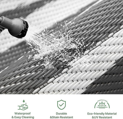 GENIMO Outdoor Rug Waterproof for Patio Decor, 5'x8' Reversible Plastic Straw Area Carpet, Camping Outside Mat for Outdoor, RV, Deck, Camper, Balcony,Picnic Grey & White