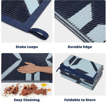 Kohree Outdoor Rug 6x9, RV Outdoor Rugs Reversible Waterproof Outdoor Camping Rug Patio Rugs Clearance with 4 Corner Loops for Patio, RV, Deck, Backyard, Picnic, Easy to Clean & Carry