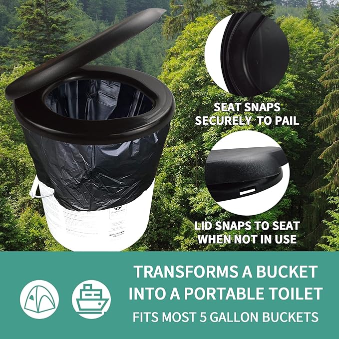 Bucket Toilet Seat with lid,5 Gallon Luggable Loo Bucket Toilet Seat-Portable Toilet Seat for Camping Toilet Bucket Outdoor Boating for Bucket Toilet Lid