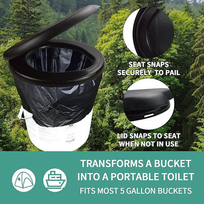 Bucket Toilet Seat with lid,5 Gallon Luggable Loo Bucket Toilet Seat-Portable Toilet Seat for Camping Toilet Bucket Outdoor Boating for Bucket Toilet Lid