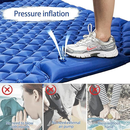 ONTYZZ Double Inflatable Sleeping Mat 2 Person Camping Sleeping Pad Waterproof Sleeping Pad with Built-in Foot Pump for Camping, Navy Blue