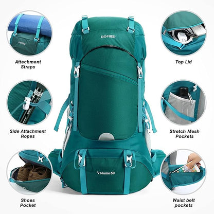 HOMIEE 50L Hiking Backpack Travel Bag Waterproof Camping Backpack with Rain Cover Lightweight Backpacking Backpack Rucksack