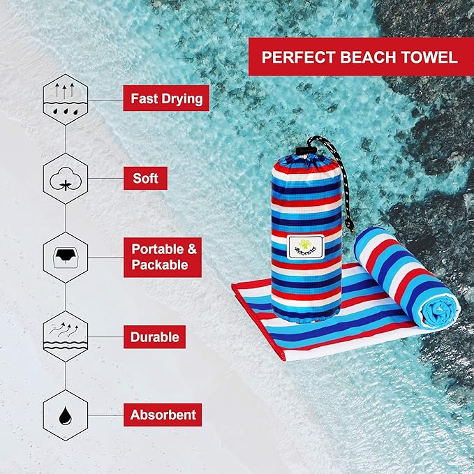 4Monster Microfiber Beach Towel Quick Dry,Super Absorbent Lightweight Travel Towel for Swimmers, Sand Free Camping Towel, Beach Towels for Pool, Swim, Water Sports,Yoga,Gym,Backpacking