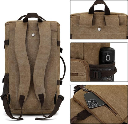 Gym Duffle Bag Backpack 4-Way Vintage canvas with Shoes Compartment for travel Sport Hiking laptop (Vintage coffee) X-Large