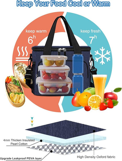 Femuar Lunch Bags for Women/Men, Insulated Lunch Bag for Work Office Picnic - Lunch Cooler Bag Leakproof Lunch Box with Adjustable Shoulder Strap - Dark Blue
