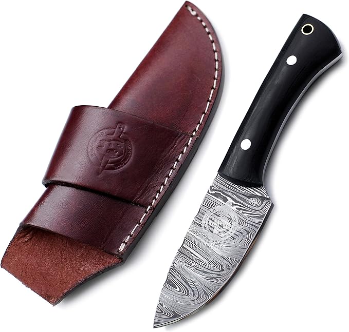 Handmade Damascus Steel Knife Bowie for Hunting,Survival,Camping,Bushcraft and Fishing,Fixed Blade Dagger with Drop Point Full Tang Micarta Handle, Leather Sheath - WKD-805