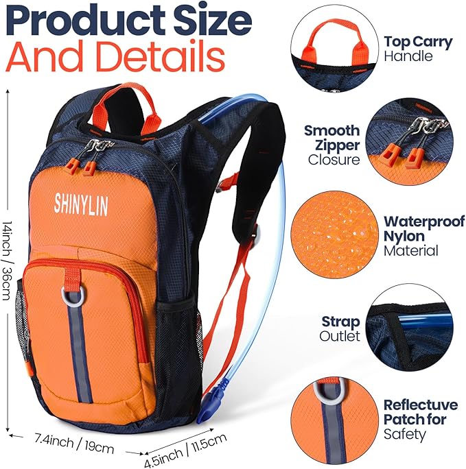 1 Pcs Kids Hydration Backpack with 1.5L Hydration Water Bladder Lightweight Water Backpack Hydration Pack