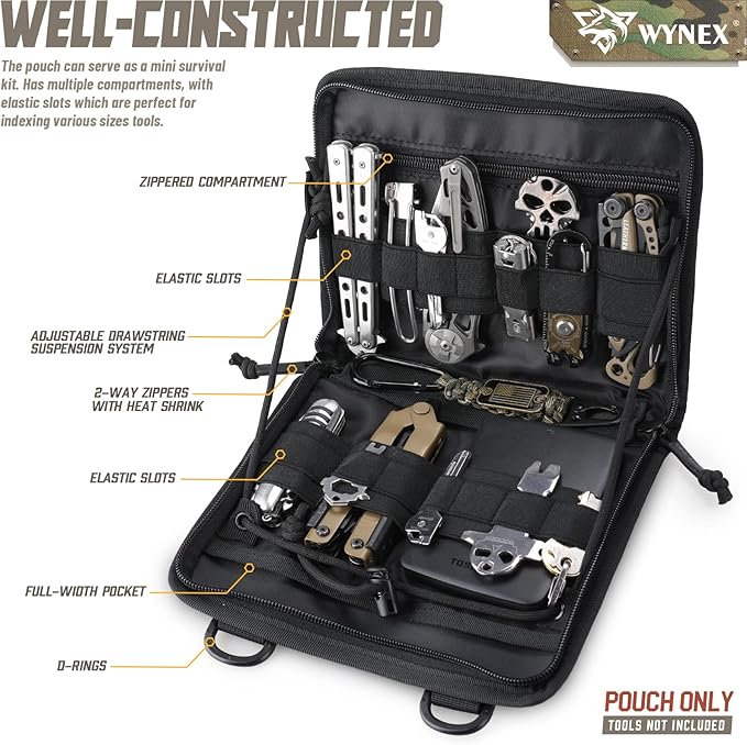 WYNEX Tactical Folding Admin Pouch, Molle Tool Bag of Laser-Cut Design, Utility Organizer EDC Medical Bag Modular Pouches Tactical Attachment Waist Pouch Include U.S Patch