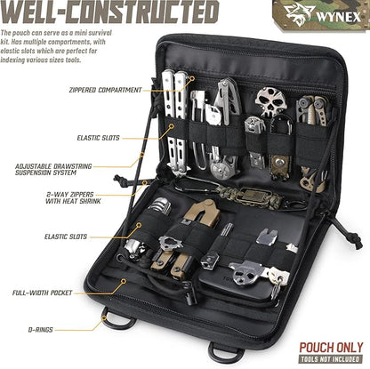 WYNEX Tactical Folding Admin Pouch, Molle Tool Bag of Laser-Cut Design, Utility Organizer EDC Medical Bag Modular Pouches Tactical Attachment Waist Pouch Include U.S Patch