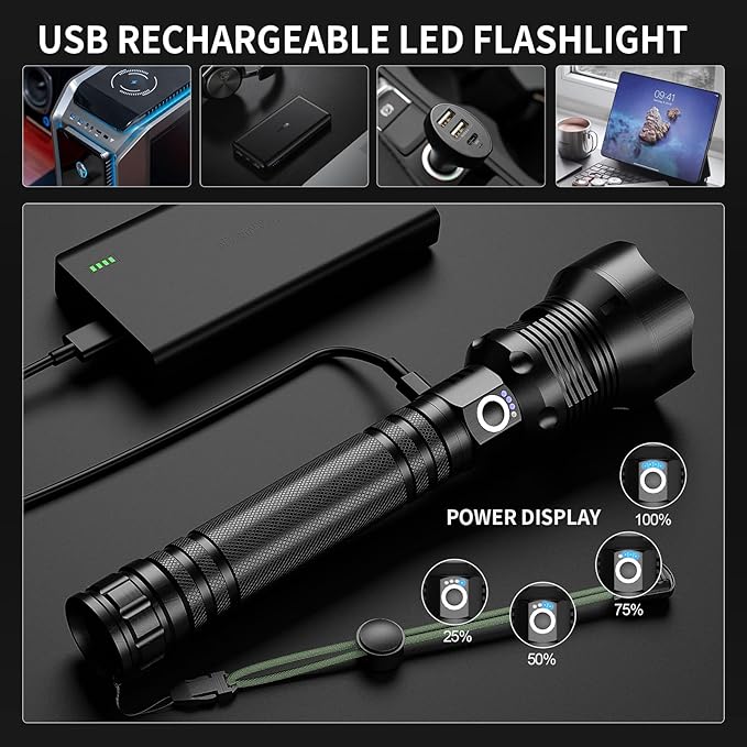 Rechargeable LED Flashlight 990,000 High Lumens, Super Bright Powerful Handheld Flash Lights, Large Tactical Flashlight Outdoor with 5 Modes