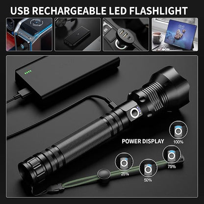 Rechargeable LED Flashlight 990,000 High Lumens, Super Bright Powerful Handheld Flash Lights, Large Tactical Flashlight Outdoor with 5 Modes