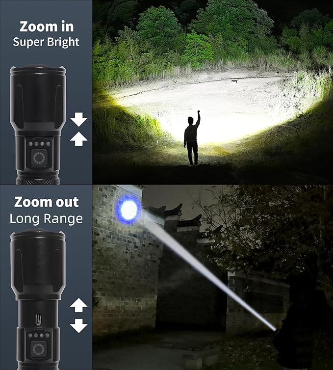 LED Rechargeable Flashlights High Lumens with Zoomable, Super Bright Tactical Flashlight for Emergencies, Portable Waterproof Powerful Handheld Flash Lights for Camping, Hiking, Home Use