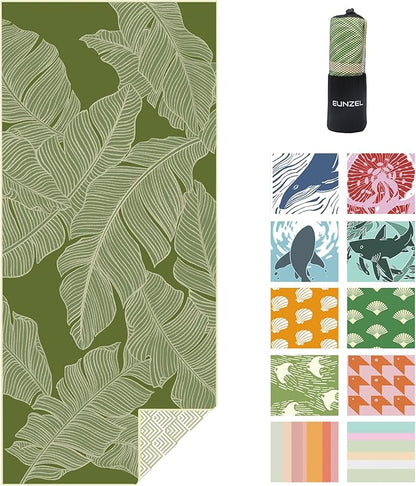 Eunzel Microfiber Beach Towel, Quick Dry Travel Towel Large Sand Free Towel for Beach, Camping, Swim Pool, Gym, Sports& Yoga 71"x32", Palm Green