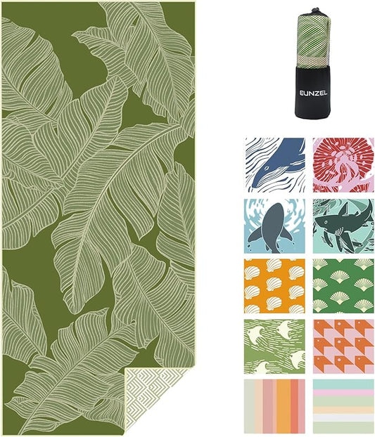 Eunzel Microfiber Beach Towel, Quick Dry Travel Towel Large Sand Free Towel for Beach, Camping, Swim Pool, Gym, Sports& Yoga 71"x32", Palm Green