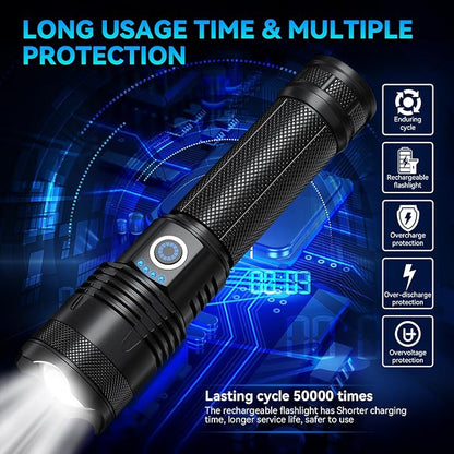 Rechargeable Flashlights High Lumens, 990000 Lumens Super Bright LED Flash Light with 5 Modes, IPX6 Waterproof Flashlight with Large Capacity, Bright Flashlights for Home Camping