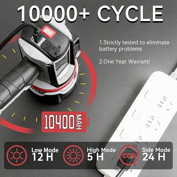 Rechargeable Spotlight, 3LED 1500,000 Lumens 24H Handheld Hunting Spotlight Flashlight Led Spot light with Cob Light and Solar Panels, Lightweight and Bright Spotlight for Hunting Boating Camping