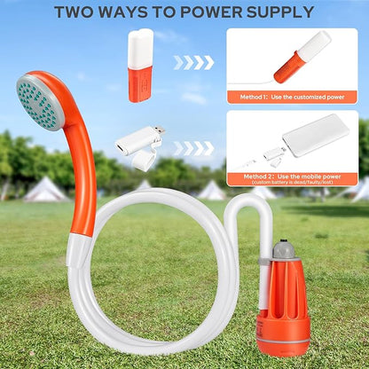 Portable Shower for Camping, Updated Two-Way Power Supply, 4400mAh Electric Camp Shower Pump with LED Camping Light, Outdoor Portable Shower Head Kit for Camping Hiking Traveling