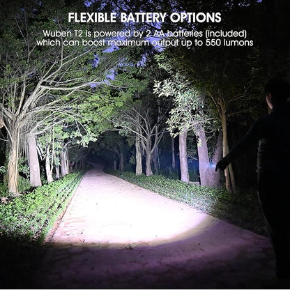 WUBEN T2 Pen Flashlight, 550 Lumens AA Flashlight, EDC Tactical Flashlight, 2AA Battery Powered, with Memory Function, 5 Lighting Modes, IP68 Waterproof, for Camping, Work, Repair, Emergency