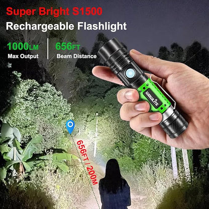 wowlite Flashlight Rechargeable, Super Bright LED Flashlights with Adjustable Brightness, Zoomable High Lumens Small Flash Light, Long Lasting for Outdoor Camping Home Emergency (Green)