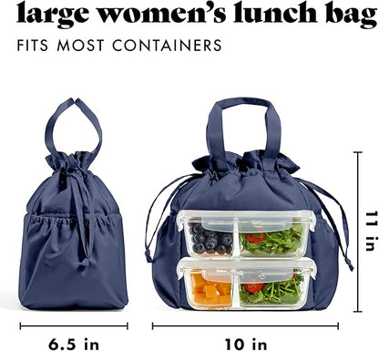 Fit & Fresh Lunch Bag For Women, Insulated Womens Lunch Bag For Work, Stain-Resistant Large Lunch Box For Women With Containers, Cinch Closure Cromwell Bag, Navy
