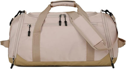 Gym Bag for Men Women, Large Sports Travel Duffle Bag with Wet Pocket & Shoe Compartment, 35L Waterproof Lightweight Carry On Overnight Weekender Bag for Workout, Fitness, Business - Beige