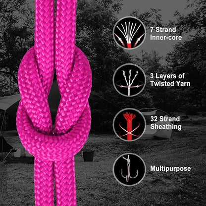 WEREWOLVES Paracord Rope, 7 Strand Type III Parachute Cord 4mm 100ft / 200ft for Crafting, DIY Projects, Survival Bracelets (Rose Pink, 100 ft)