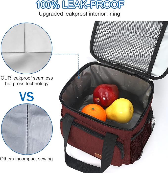 Femuar Lunch Bags for Women/Men, Insulated Lunch Bag for Work Office Picnic - Lunch Cooler Bag Leakproof Lunch Box with Adjustable Shoulder Strap - Red