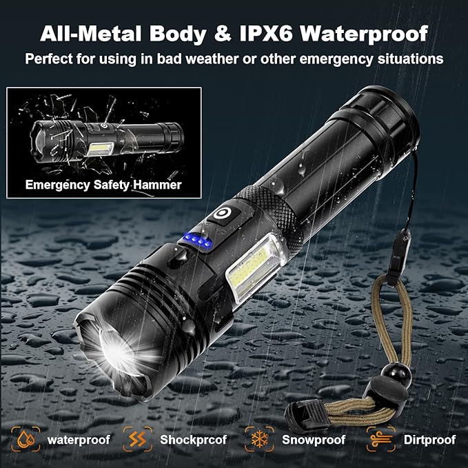 Rechargeable flashlights, 900,000 Flashlights High Lumens, Adjustable Tactical Flashlight, 7 Mode Powerful Handheld Flashlights, Waterproof LED Flashlight for Home,Camping,Hiking,Emergencies