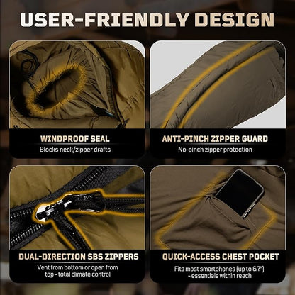 Mummy Sleeping Bag for Adults, Cold Weather Camping Sleeping Bags (25-36℉) with Adjustable Hood, Phone Pocket, Compression Sack for Warm Camping Hiking Outdoor