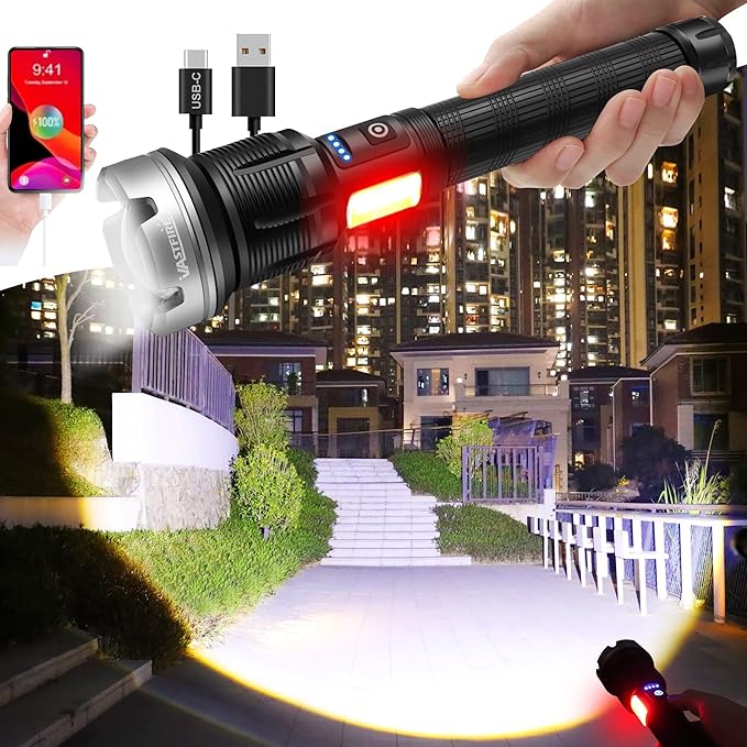 VASTFIRE Rechargeable Flashlights High Lumens 2024 Brightest Flashlight Spotlight Light Lanterns for Emergencies + Mini 365nm UV Flashlight for Resin Flash Light High Powered for Home Car Camping