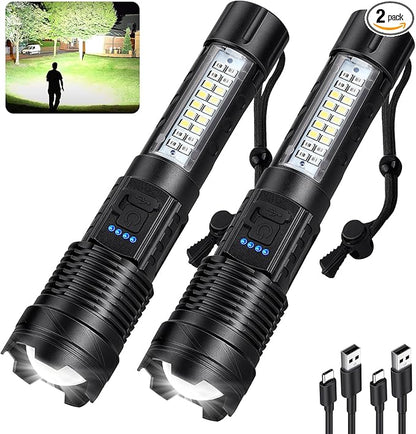 Rechargeable Flashlights 990,000 High Lumen - 2 Pack, Super Bright LED Flash Light with 7 Modes, 5000 mAh High Capacity ΒATTERIES - 12 Hour Runtime, IPX7 Waterproof Flashlight For Outdoor Camping