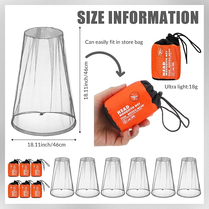 6 Pack Mosquito Head Net Bug Head Net Insects Mesh Head Net for Outdoor Face Neck Head Protecting
