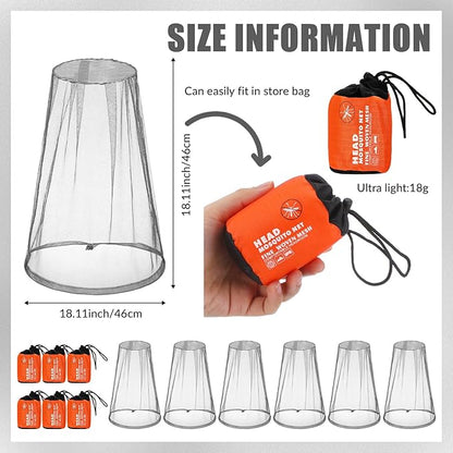 6 Pack Mosquito Head Net Bug Head Net Insects Mesh Head Net for Outdoor Face Neck Head Protecting